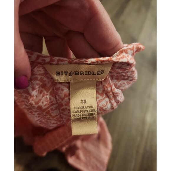 Bit & Bridle Pink‎ and White Blouse Women's Size 3X - Picture 4 of 4